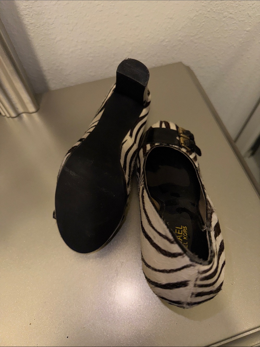 Michael Kors Zebra-Print Pumps with Black Strap & Gold Buckles - Picture 4 of 6